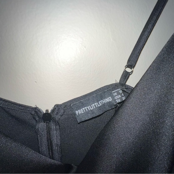 PrettyLittleThing Black Satin Cowl Neck Ring Detail Bodycon Dress Size 6 - Picture 11 of 13